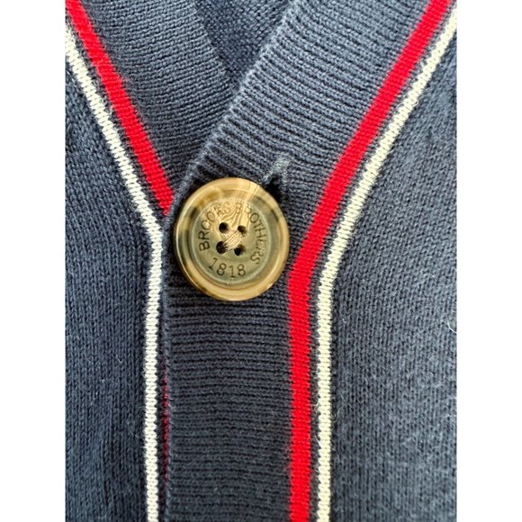 Vintage Brooks Brothers Navy Red White Button Up Cotton Cardigan | Size Large - Picture 6 of 9